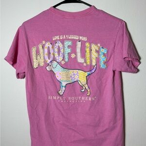 Simply Southern Women's Pink Dog Graphic Knit T-Shirt Crew Neck Short Sleeve S